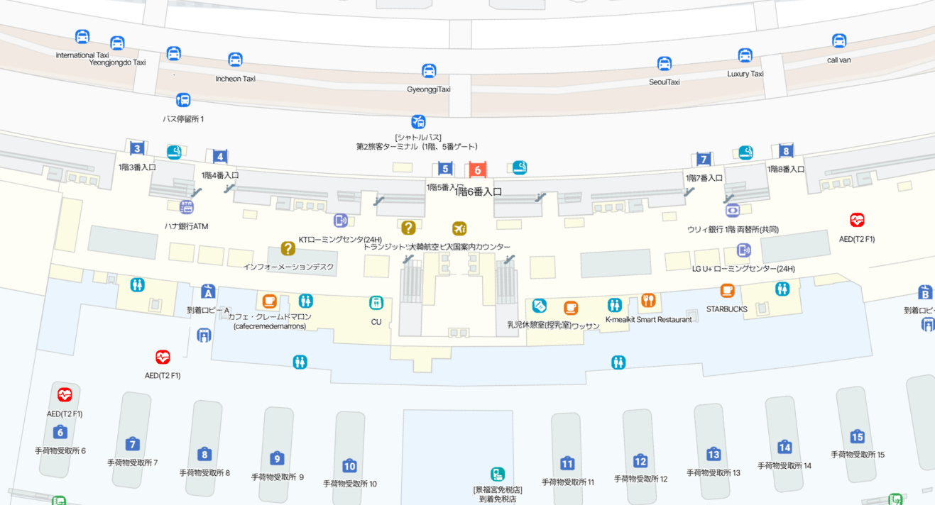 T2 6番ゲート出口 乗車場所 マップ