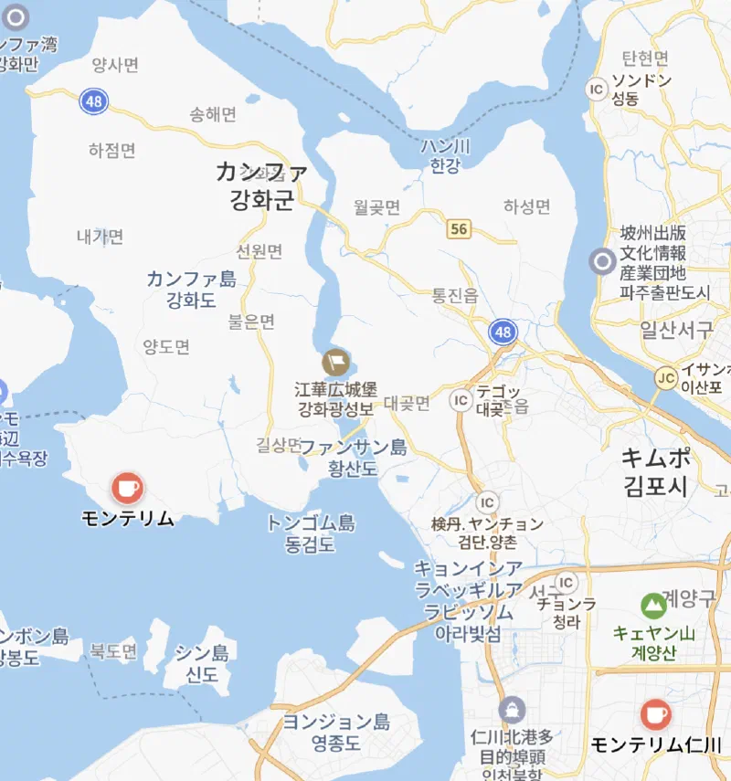 モンテリムカフェ NAVERマップ 江華島の所在地