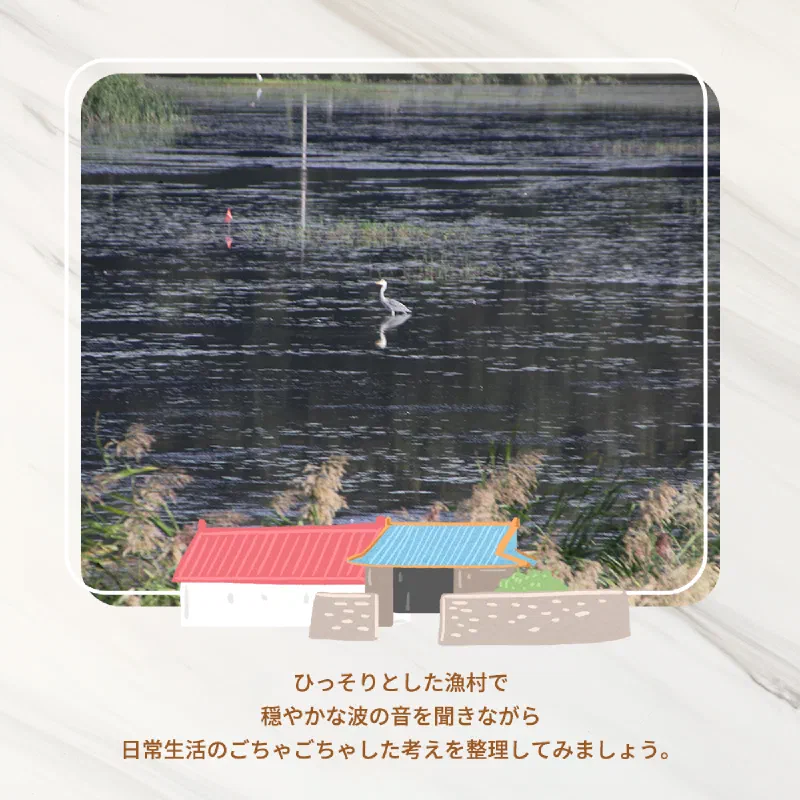ススキの小径と木製ベンチのフォトスポット