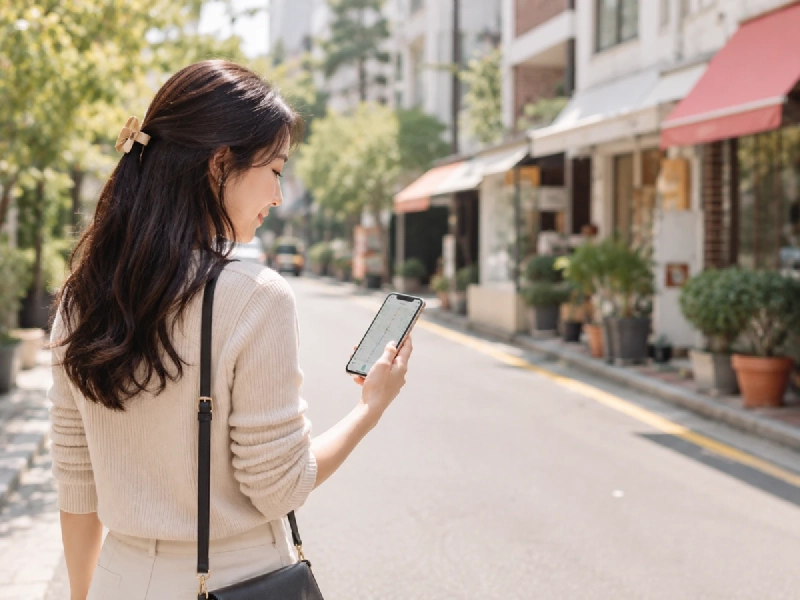 ソウルの街を旅する日本人女性と旅行の費用イメージ